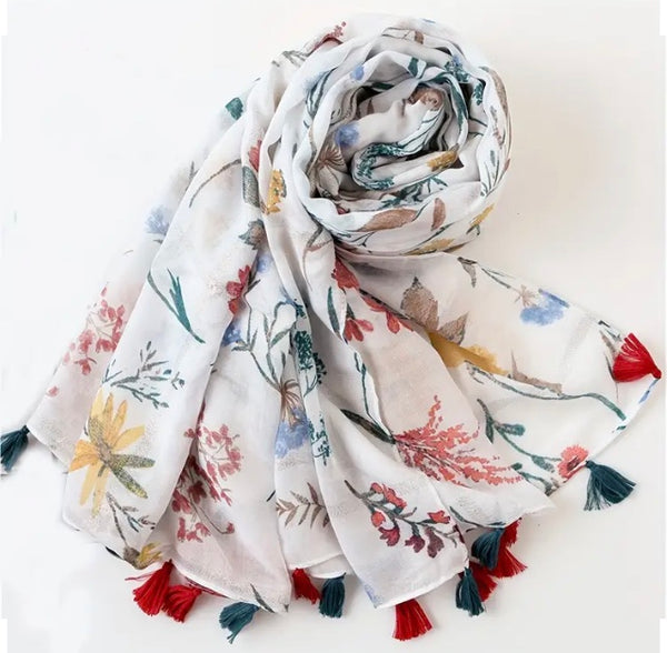 Maryam's Essential Floral Printed Cotton Viscose Tassels Hijab