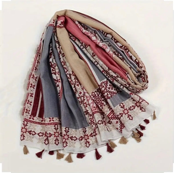 Maryam's Essential Printed Cotton Viscose Tassels Hijab