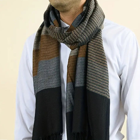 Maryam’s Essential Luxury Men Stripe Durable Rayon Cotton Viscose with Fringes Scarf for all Weather