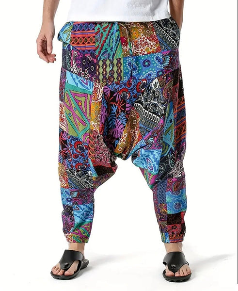 Maryam’s Essential Men’s Ethnic Vintage Pattern Stitching Print Harem Baggy Trouser