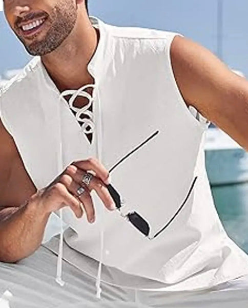 Maryam’s Essential Breathable Drawstring Lace Up Sleeveless Cotton Top Tank