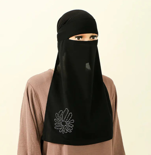 Maryam’s Essential Diamanté Thin Breathable Chiffon Niqab Veil Headscarf