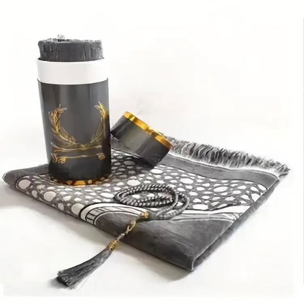 Maryam’s Essential Muslim Prayer Mat & Prayer Beads Cylindrical Gift Set