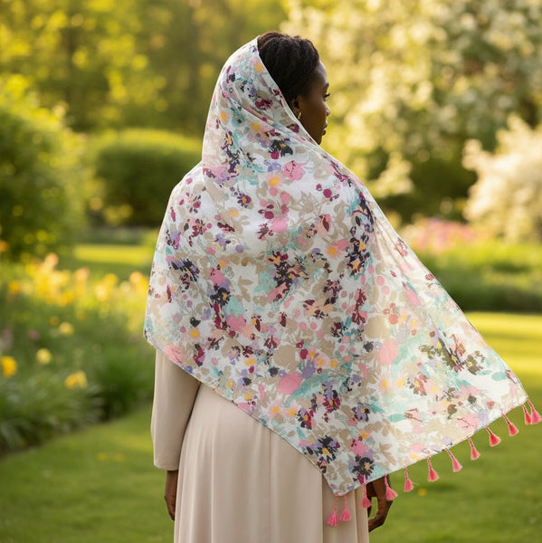 Maryam's Essential Floral Printed Cotton Viscose Tassels Hijab