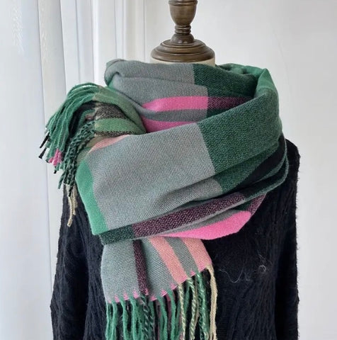 Maryam’s Essential Luxury Tartan Grid Print Cashmere Shawl Wrap Scarf