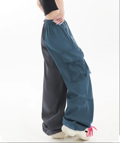 Maryam’s Essential Colour Block Loose Fit Leg Drawstring Flap Pocket Baggy Pants