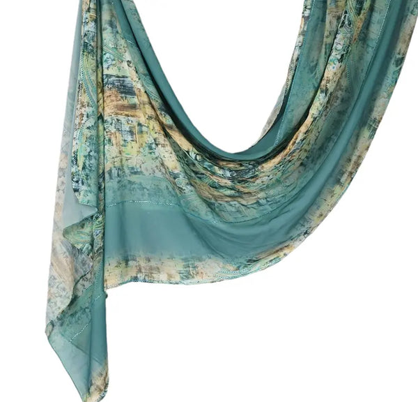 Maryam’s Essential Women Diamanté Lightweight Colour-block Print Hijab Scarf