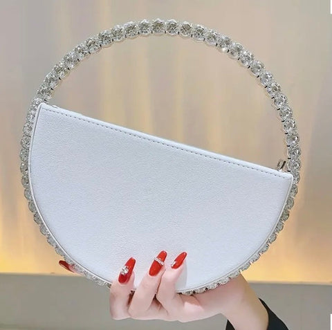 Maryam’s Essential Luxury Round Diamantés Faux Leather Clutch Purse