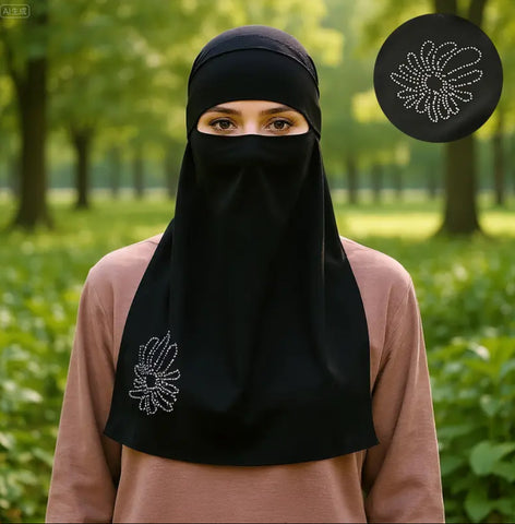 Maryam’s Essential Diamanté Thin Breathable Chiffon Niqab Veil Headscarf
