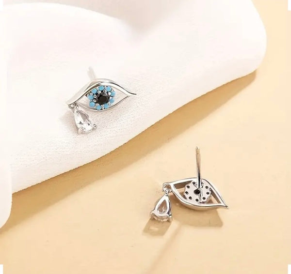 Maryam’s Essential Exquisite 925 Silver Sterling Hypoallergenic Evil Eyes with Cubic Gems Studs
