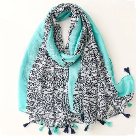 Maryam's Essential Printed Cotton Viscose Tassels Hijab