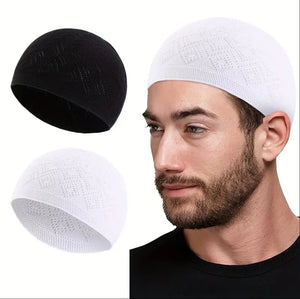Maryam’s Essential Luxury Two Pieces Muslim Men Knitted Crochet, Breathable, Stylish Kufi Cap Set