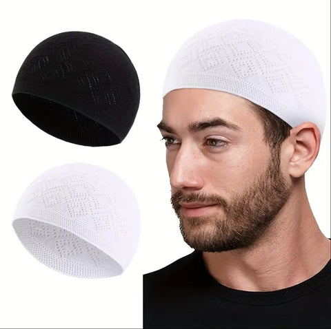 Maryam’s Essential Luxury Two Pieces Muslim Men Knitted Crochet, Breathable, Stylish Kufi Cap Set