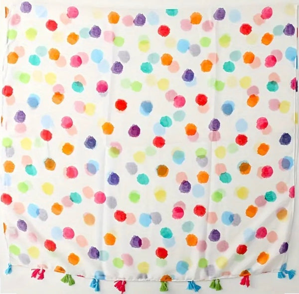Maryam's Essential Dotted Print Polyester Tassels Hijab