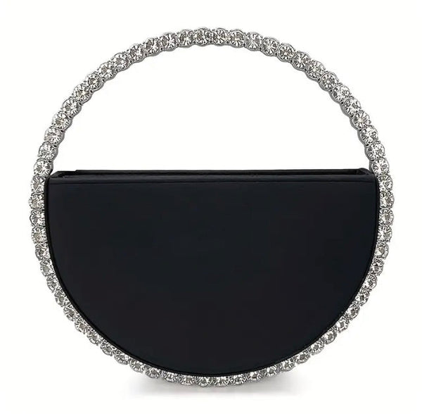 Maryam’s Essential Luxury Round Diamantés Faux Leather Clutch Purse