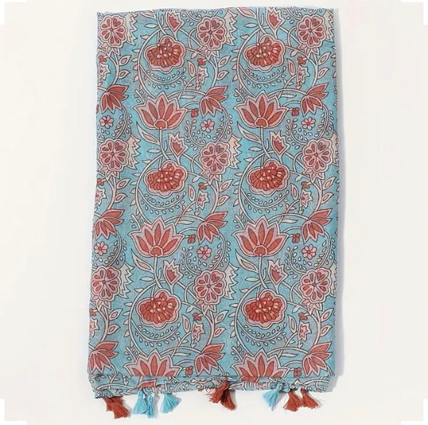 Maryam's Essential Floral Printed Cotton Viscose Tassels Hijab