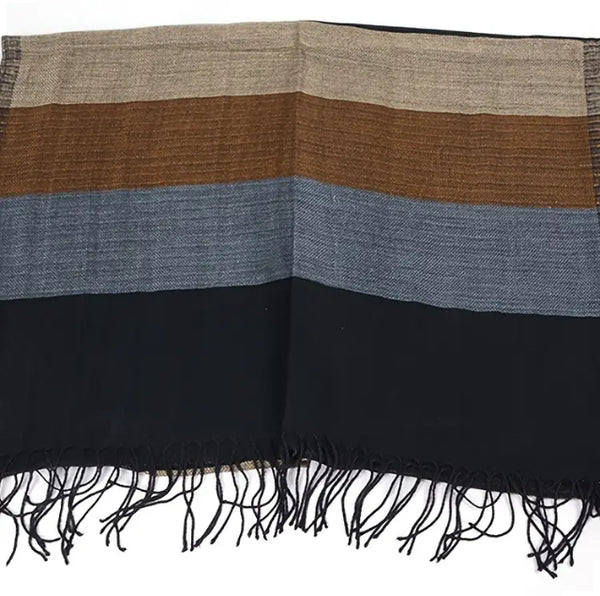 Maryam’s Essential Luxury Men Stripe Durable Rayon Cotton Viscose with Fringes Scarf for all Weather