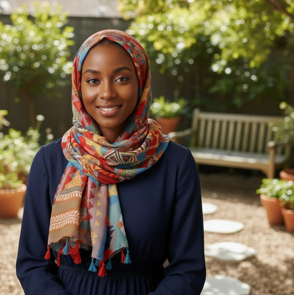 Maryam's Essential Floral Printed Cotton Viscose Tassels Hijab