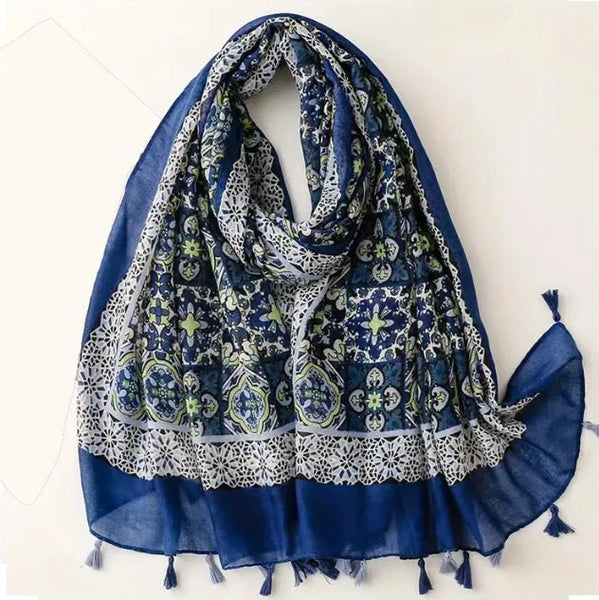 Maryam's Essential Luxury Printed Cotton Viscose Tassels Hijab