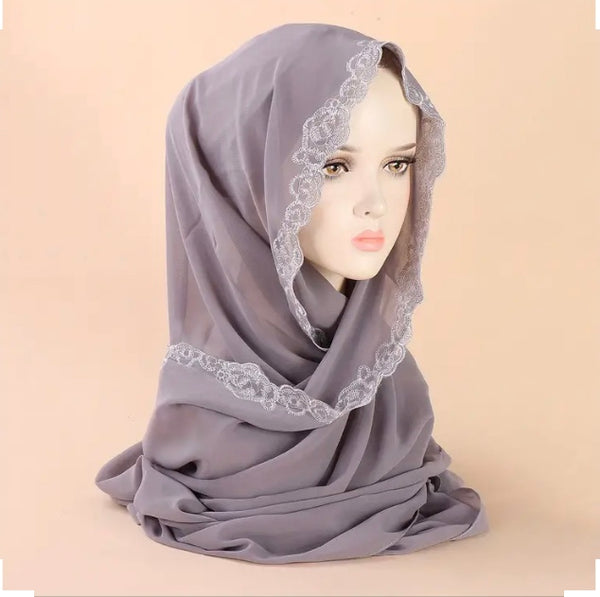 Maryam’s Essential Chiffon with Flower Lace Trim Edge Head Scarves/Hijabs
