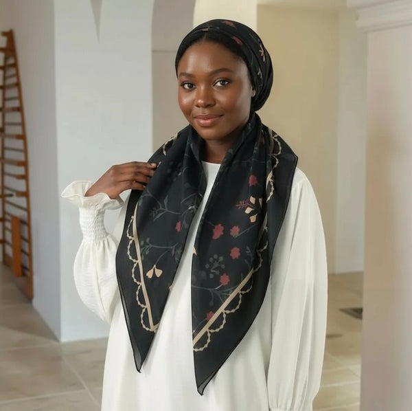 Maryam’s Essential Mature Elegant Vintage Print Pre-Tied Elastic Band Hijab