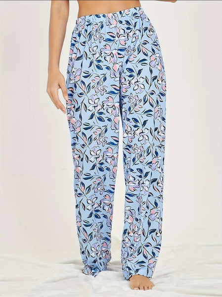Maryam’s Essential Casual Black Short Sleeve Top and Floral Print Elastic Waist Pants