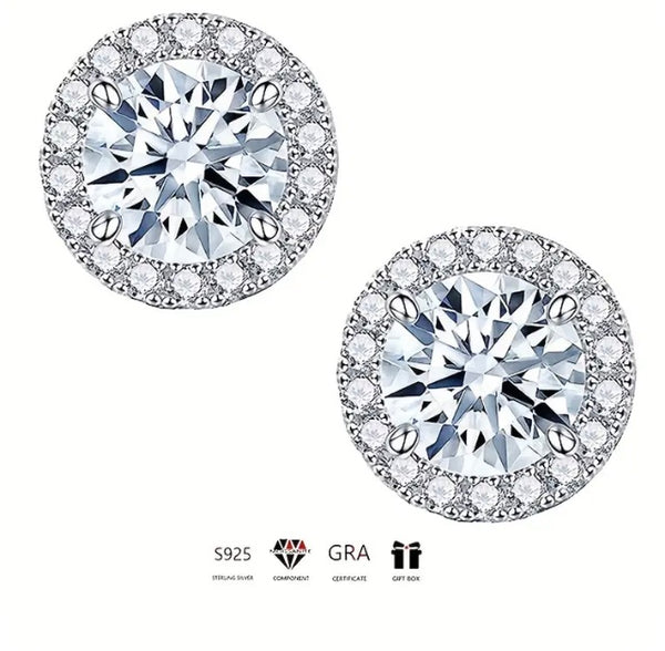 Maryam’s Essential Diamond Style 1 Carat Moissanite 925 Sterling Silver Round Screw Stud Earrings with Certificate