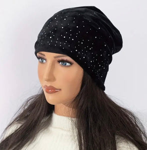 Maryam’s Essential Velvet Diamanté Stretchy Beanie Hat