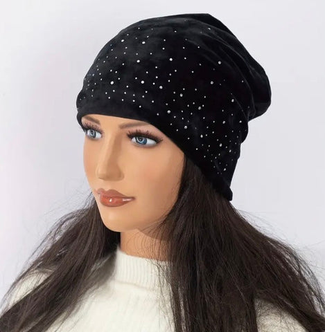 Maryam’s Essential Velvet Diamanté Stretchy Beanie Hat