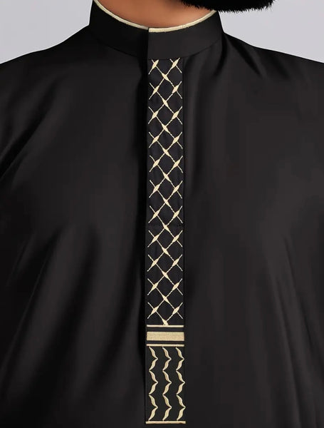 Maryam’s Essential Arab Men Geometric Pattern StandUp Collar Long Sleeves Kaftan