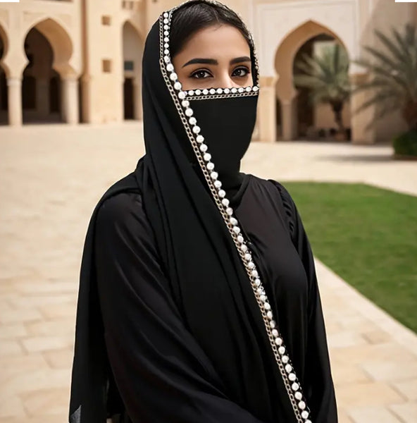 Maryam’s Essential Luxury Elegant Lightweight Pearls Embroidery Embellishment Hijab/Shawl