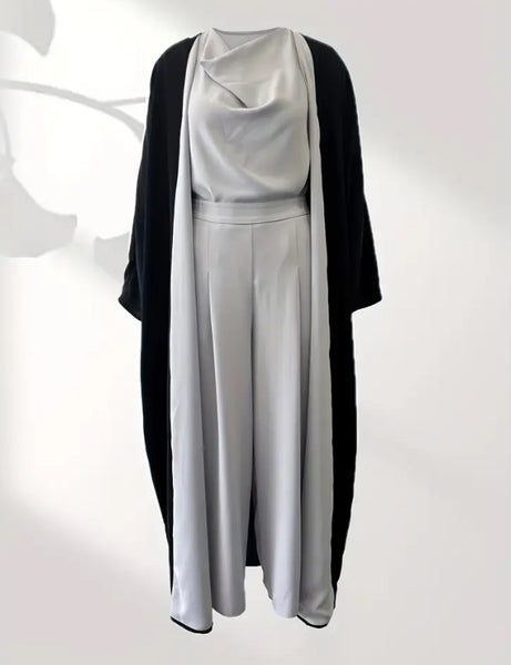 Maryam’s Essential Luxury Arab Muslim Three Pieces Abaya, Sleeveless Top, Crop Pants Set