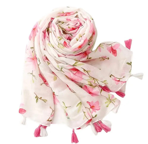 Maryam's Essential Flower Printed Polyester Tassels Hijab