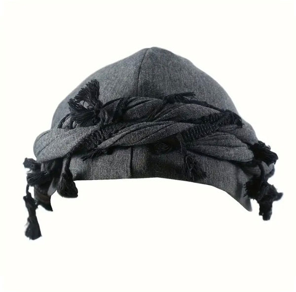 Maryam’s Essential Men’s Fringe Hem Turban Wrap Beanie with Silk Satin Lining