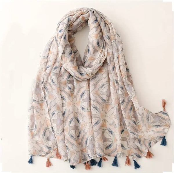 Maryam's Essential Printed Cotton Viscose Tassels Hijab