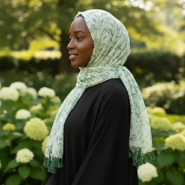 Maryam's Essential Floral Printed Polyester Tassels Hijab