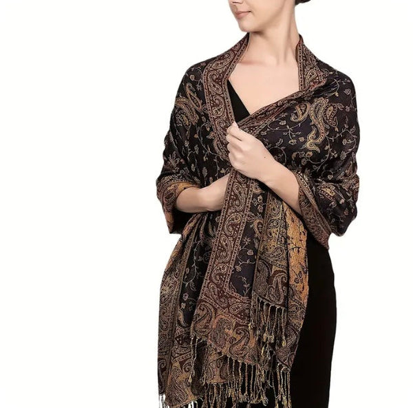 Maryam’s Essential Luxury Vintage Paisley Reversible Fringe Cashmere Scarf