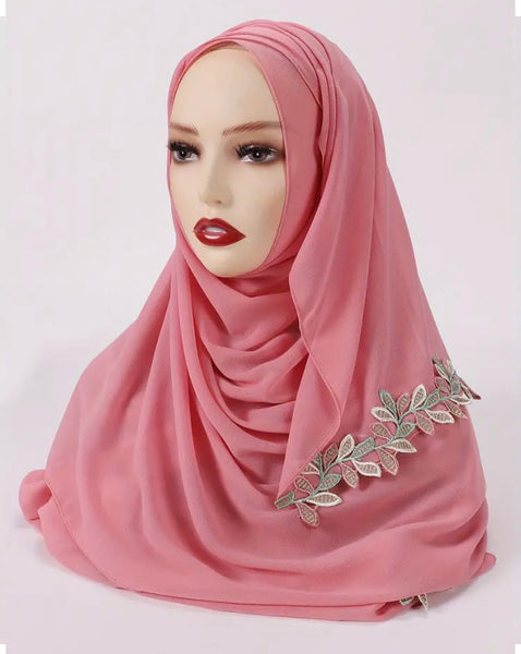 Maryam’s Essential Luxury Leaf Embroidery Edge Chiffon Hijabs/Scarves
