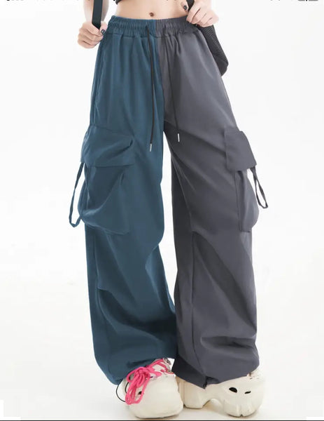 Maryam’s Essential Colour Block Loose Fit Leg Drawstring Flap Pocket Baggy Pants