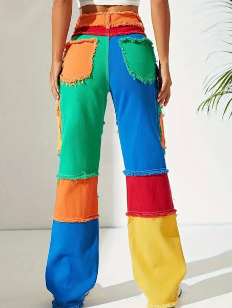 Maryam’s Essential Colourblock Raw Seam Loose Fit Straight Pants