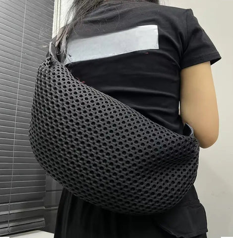 Maryam’s Essential Lightweight Mesh PU Leather Crescent Shape Shoulder Chest Bag