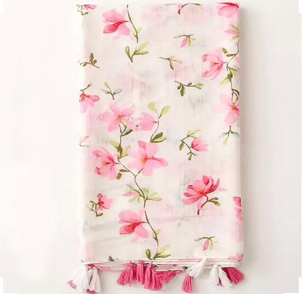Maryam's Essential Flower Printed Polyester Tassels Hijab