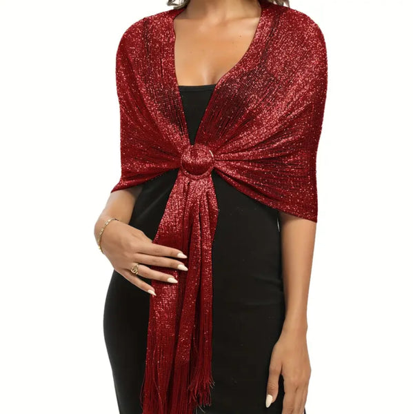 Maryam’s Essential Elegant Sparkling Metallic Shawls with Tassels