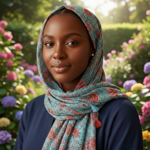 Maryam's Essential Floral Printed Cotton Viscose Tassels Hijab