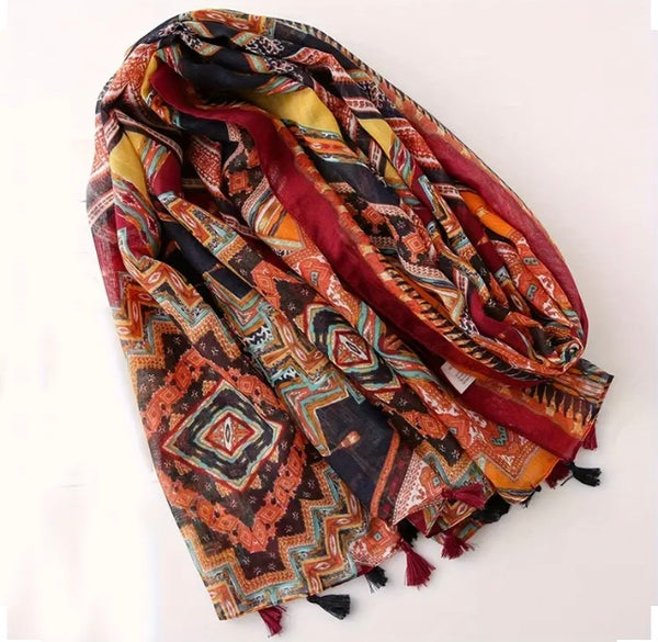 Maryam's Essential Printed Cotton Viscose Tassels Scarf/Hijab