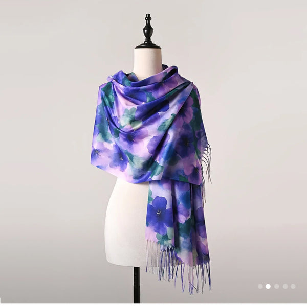 Maryam’s Essential Luxury Mature Floral Fringe Scarf for all Weather