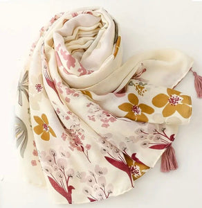 Maryam's Essential Flower Printed Cotton Viscose Tassels Hijab