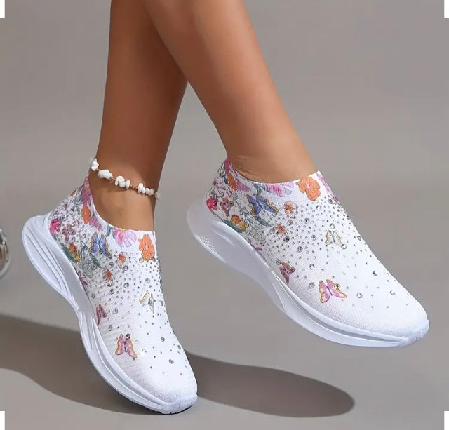 Maryam’s Essential Lightweight Butterfly Diamanté Knitted Elastic Low Top Slip on Sneaker Shoes