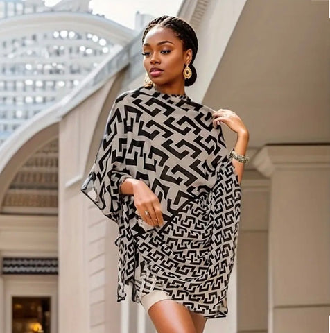 Maryam’s Essential Luxury Geometric Pattern Thin Breathable Viscose Hijab/Scarf