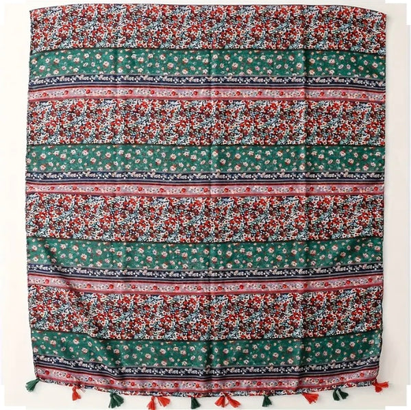 Maryam's Essential Floral Printed Cotton Viscose Tassels Hijab